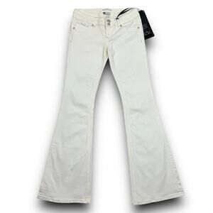 NEW Rerock for Express White Low Rise Flare Denim Jeans Silver Stitching Size 4